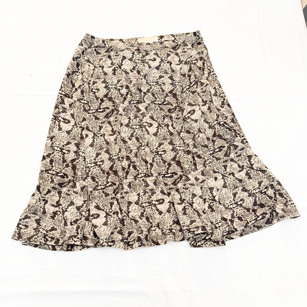 Michale Kors Snake Print Patterned Flowy Skater Skirt Brown Size Medium